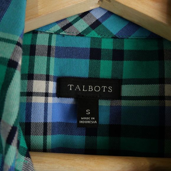 Talbots Button Down Shirt Blue Plaid Cotton Long Sleeve Casual Basic Size Small - Picture 9 of 11